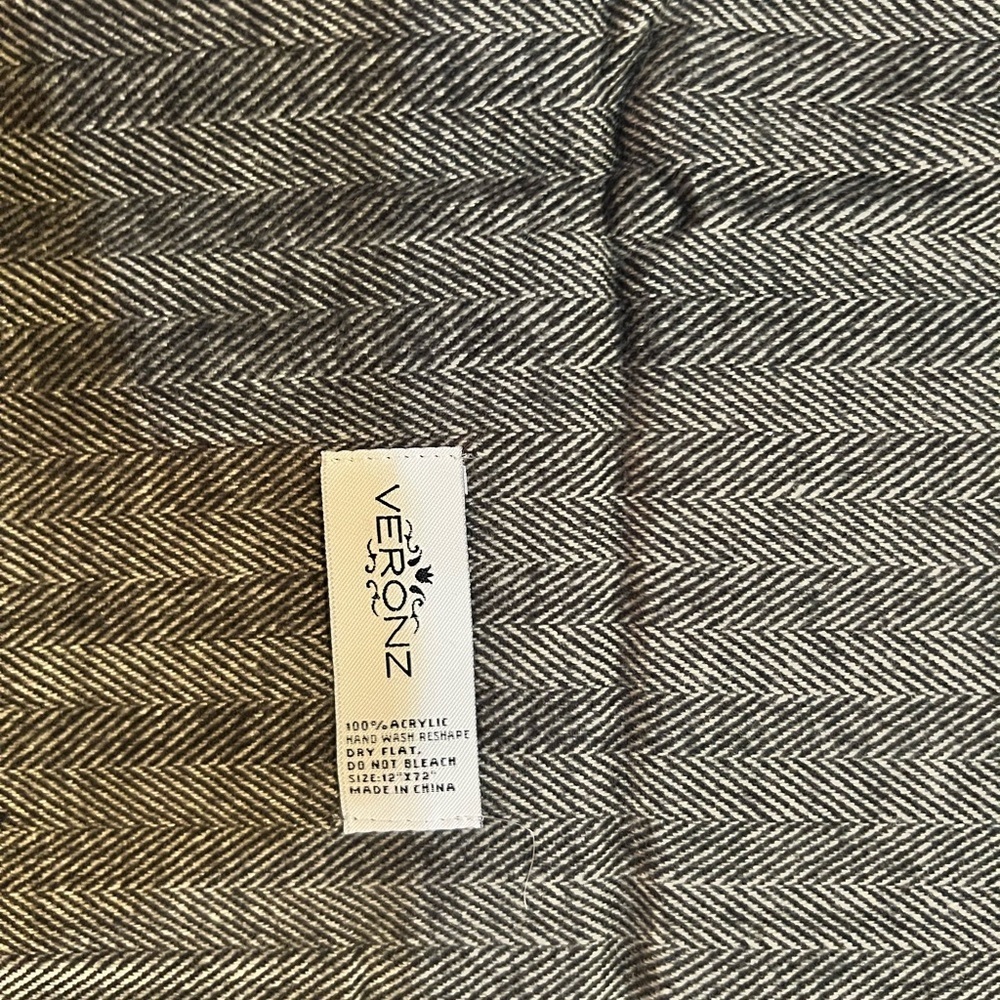 New Gray Striped Scarf with Fringe 62” - Picture 2 of 3